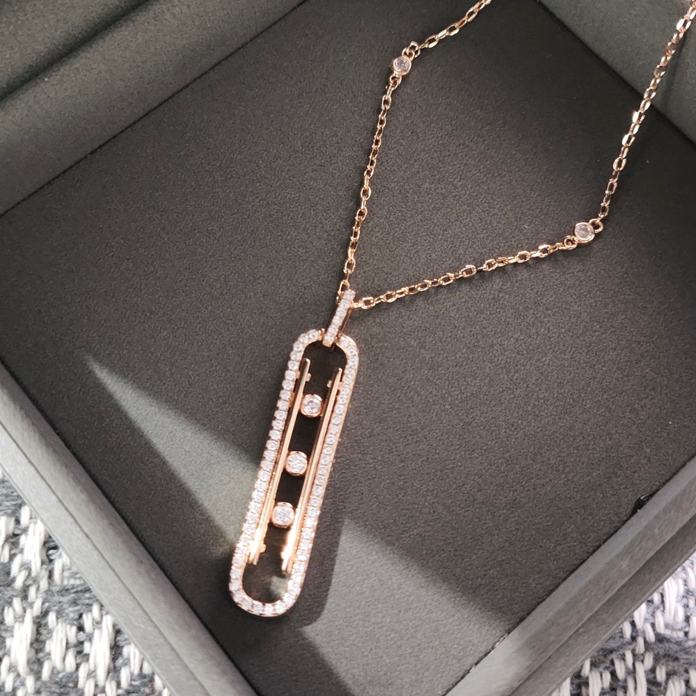 Messika Rose Gold Diamond Bar Pendant Necklace